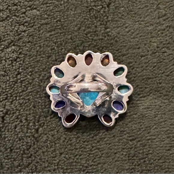 Multicolor Heart-Shaped Stone 925 Sterling Silver Ring